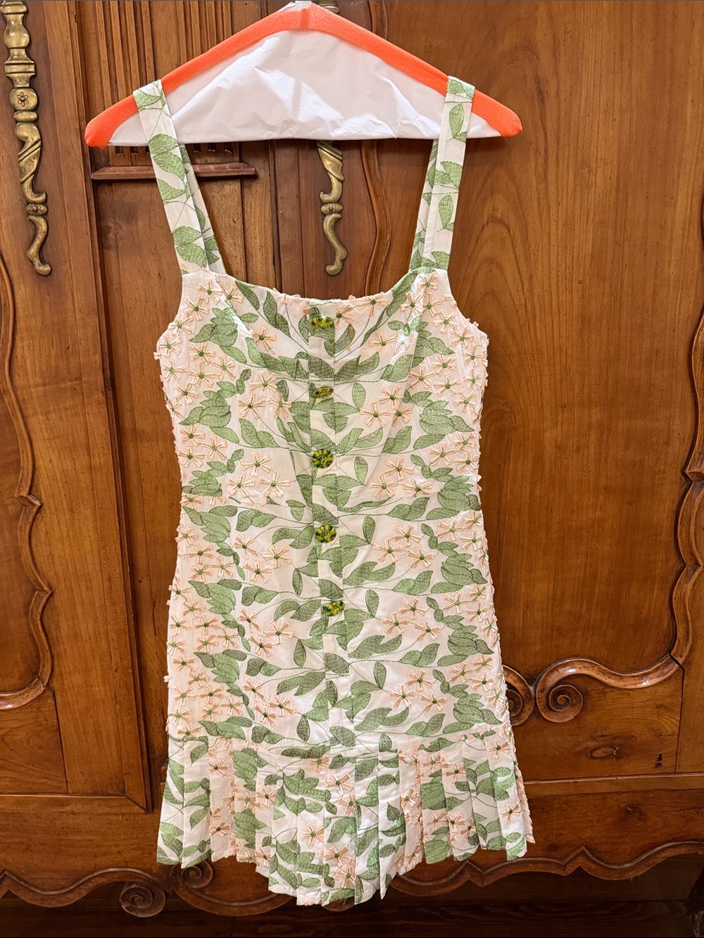 Alexis White Mini Dress with Green Leaf and Pink Floral Print